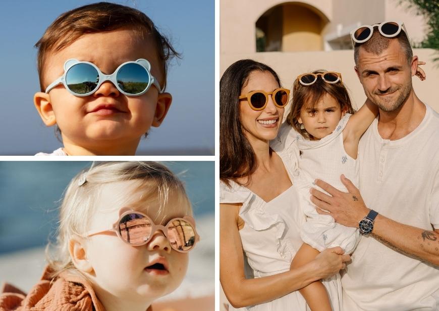 bébé, enfants et parents avec lunettes de soleil